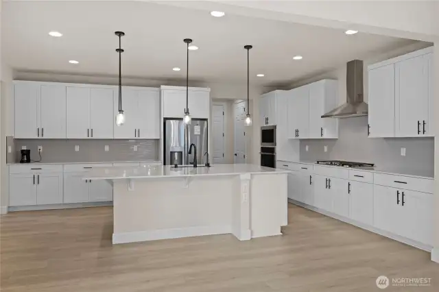 This kitchen offers a lot of counterspace and storage