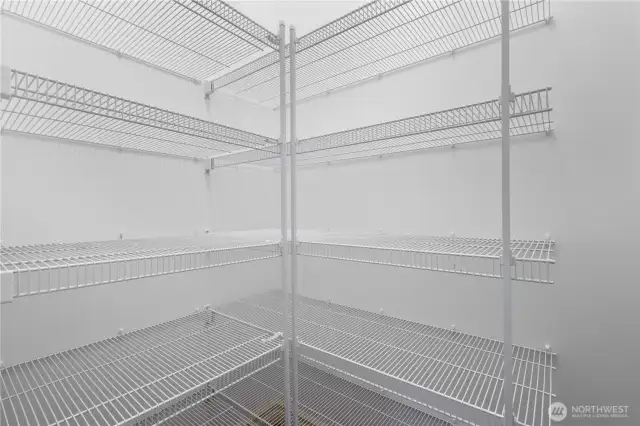 Walk-in pantry adds function and storage to this well-designed kitchen.