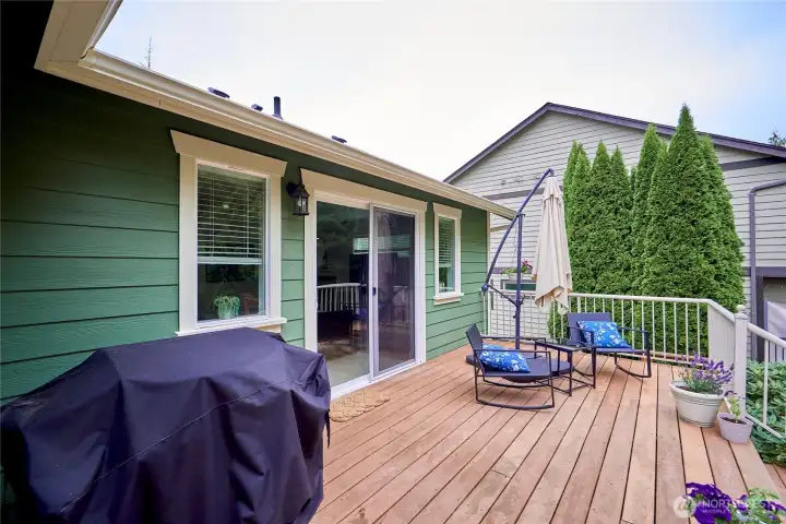 The back deck runs along the entire rear of the house offering multiple outdoor "rooms". The decking is low maintenance composite.