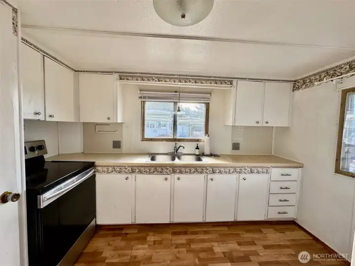 Very bright kitchen.