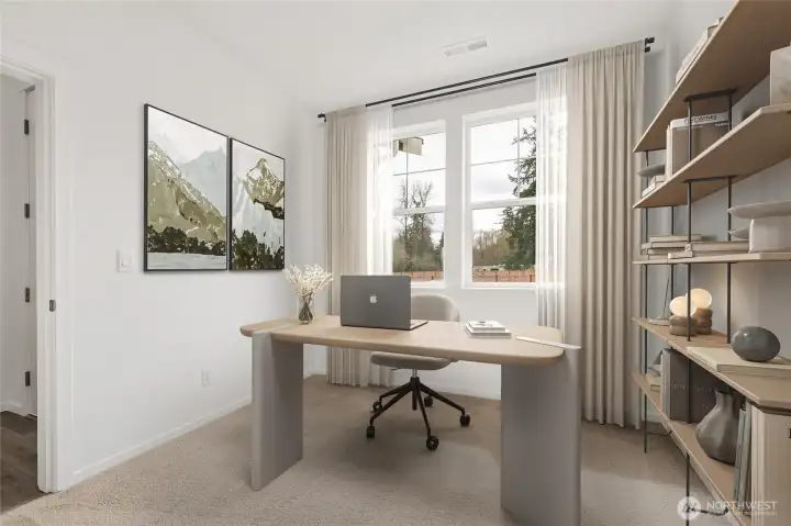Bedroom or office space down with natural lighting. Virtual Staged.