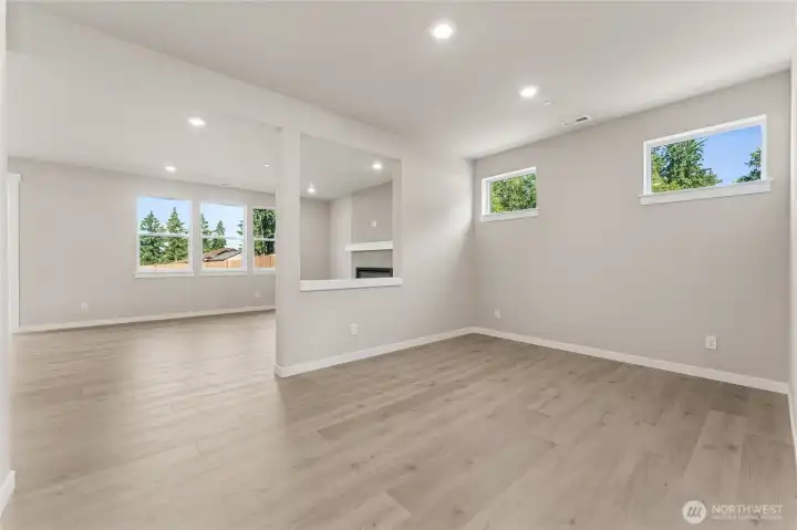 Any sized dining room table will fit in this space. Pictures are for representational purposes only, colors and features may vary.