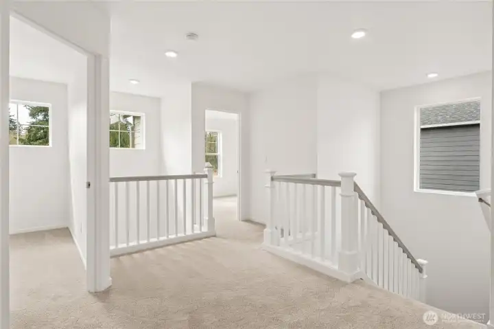 Luxurious spacious bedroom Primary upstairs. Virtual Staged.