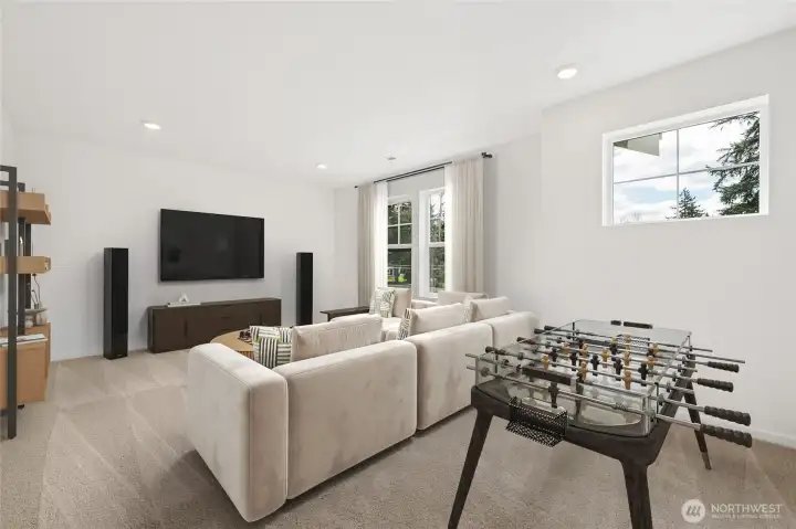 Bonus room upstairs making the perfect game or movie room. Virtual Staged.