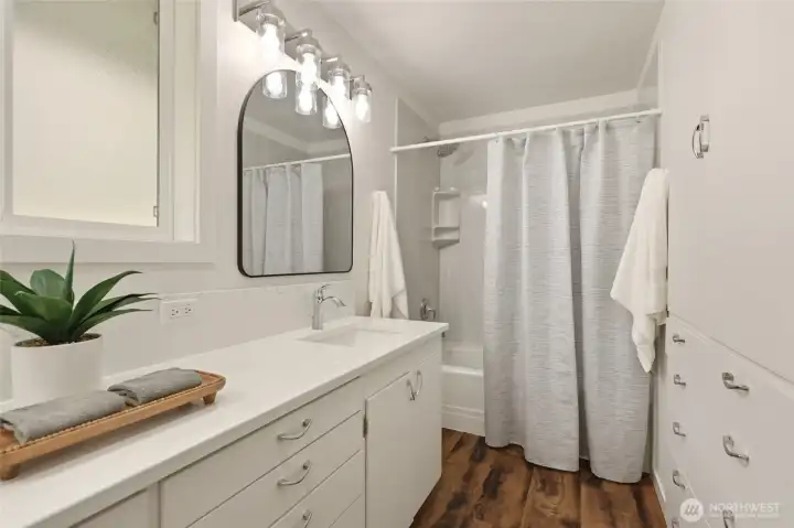 Updated 2nd bath with double sinks and hard surfaced counter tops!