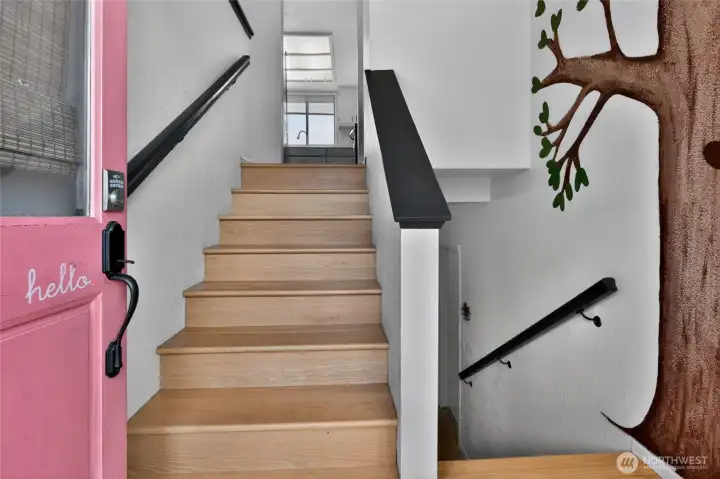 Downstairs to Laundry, Garage & Living Room