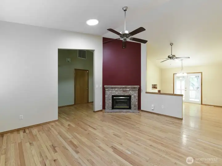 View into front hall and dining room.
