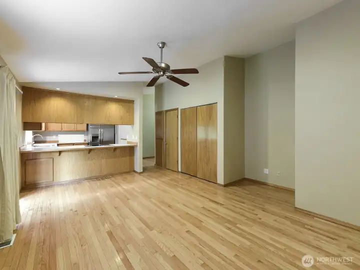 Family room with breakfast bar/passthrough to kitchen.
