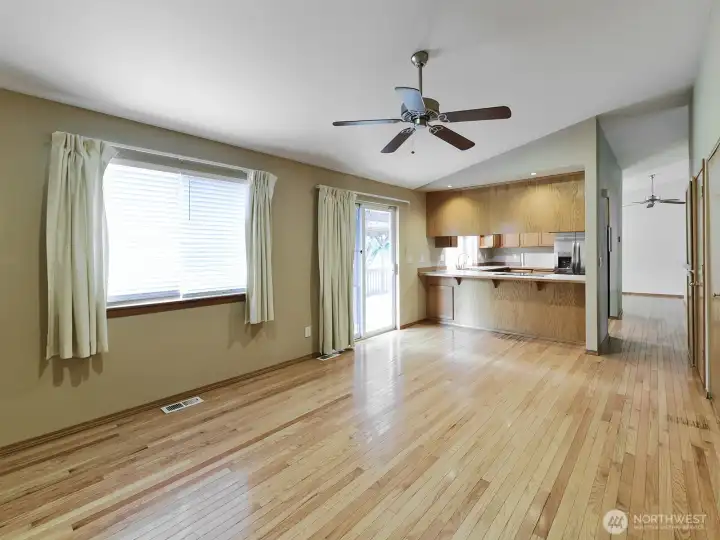View to backyard of family room.  Nice big picture window lets in a lot of natural light.