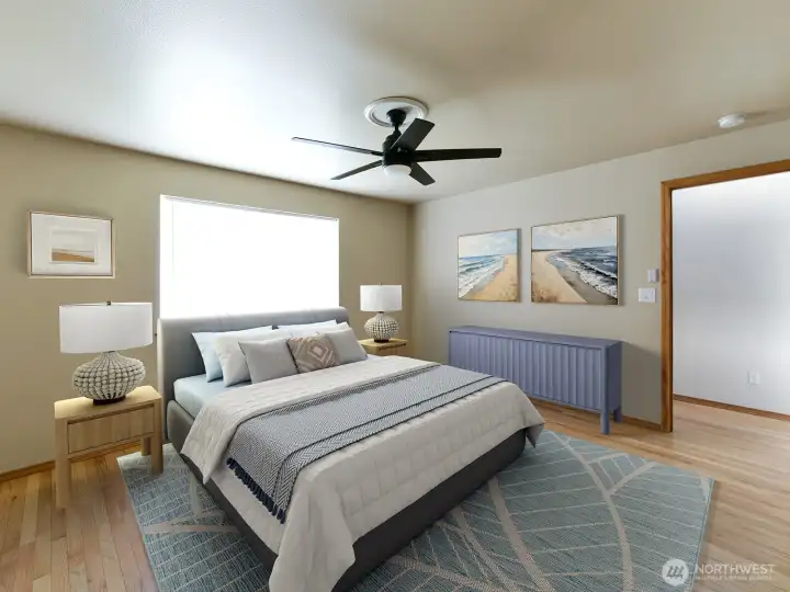 Virtually staged primary bedroom