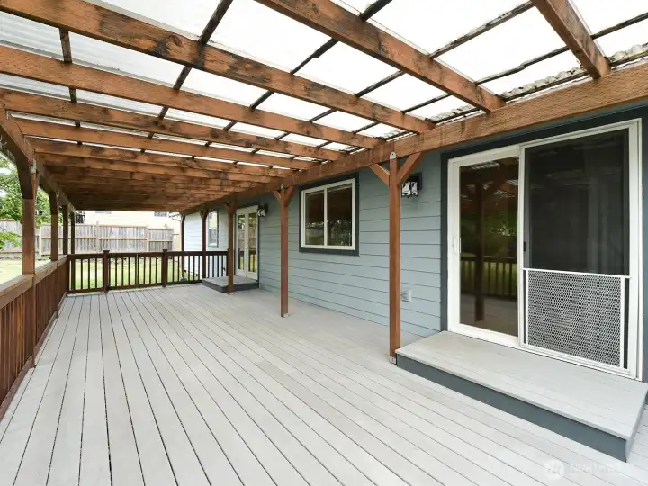 Large, entertainment sized back covered deck.  Quiet retreat, waiting for your personal touches.