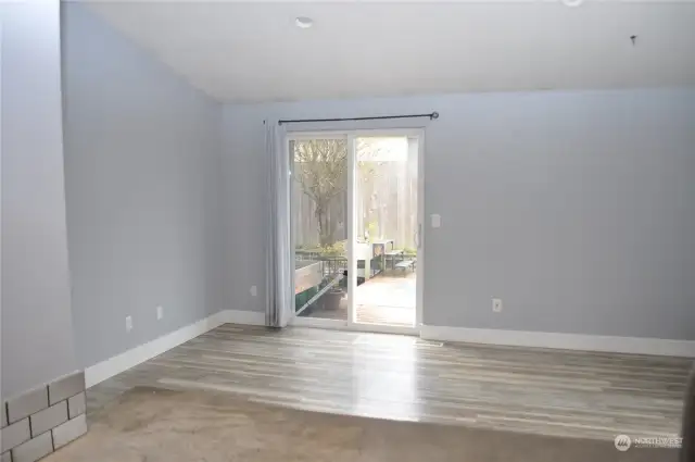 Dining area with slider to back yard.