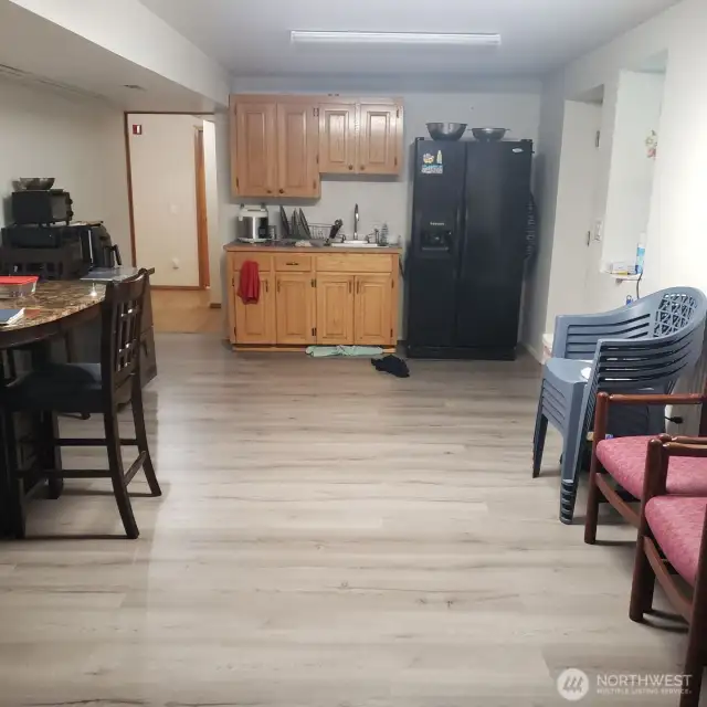 Lower Level. Mini Kitchen, Dining & Storage area.