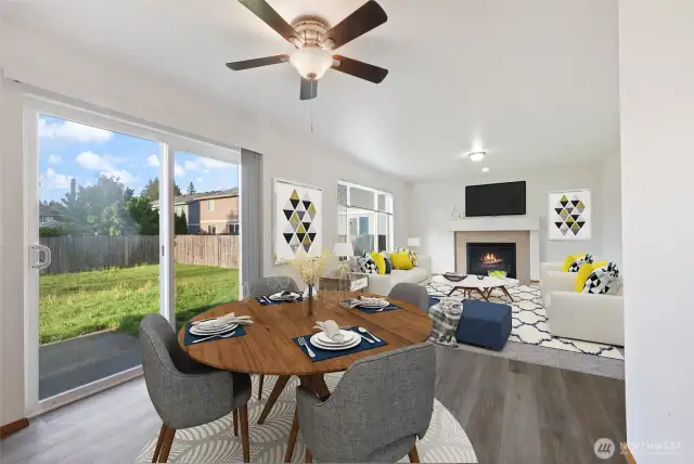 A picture-Perfect Home! Large windows bathe the room in natural light, while the slider door opens to a private, peaceful backyard, extending your living space and bringing the outdoors in.