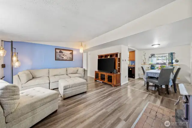 Spacious living room with vaulted ceiling