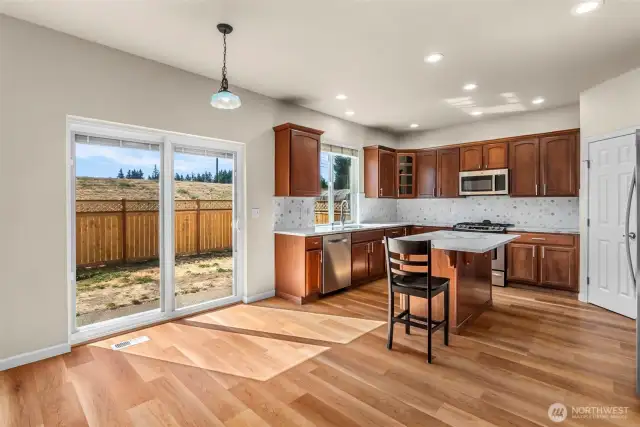 Roomy kitchen from living room