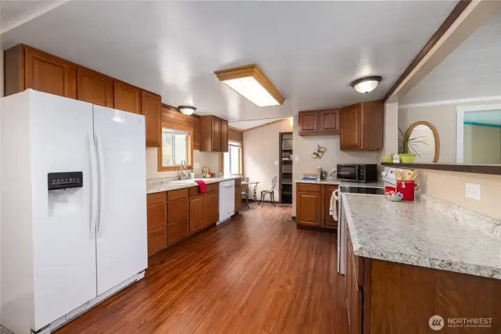 Check out this large, updated kitchen with lots of storage and counter space!!