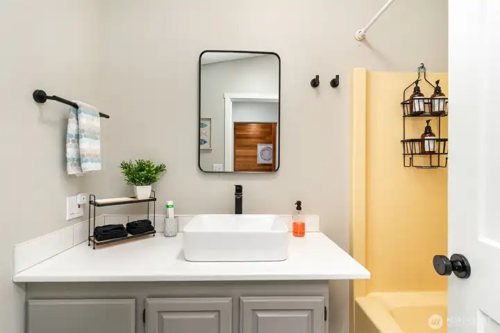 Upstairs full bathroom has been refreshed