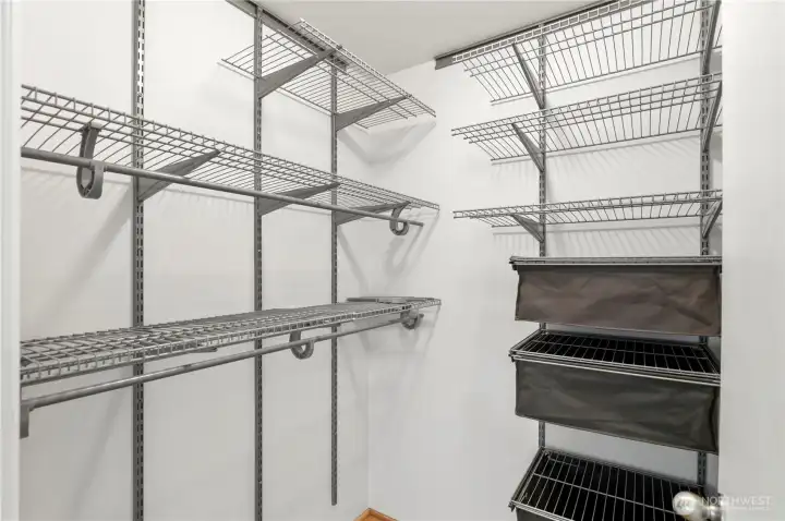 Walk in with updated closet organizers.