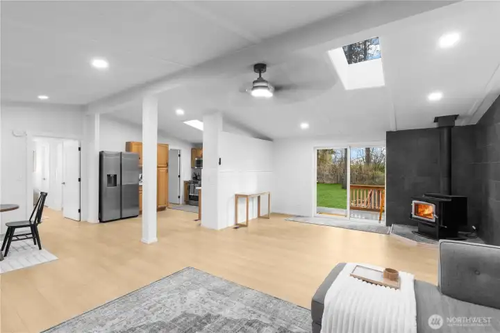 Living room featuring a wood burning fire place