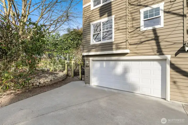 Two-car attached garage offers exceptional convenience, security and storage — an incredible asset for this location.