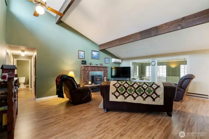 Soaring ceilings with beautiful beams.