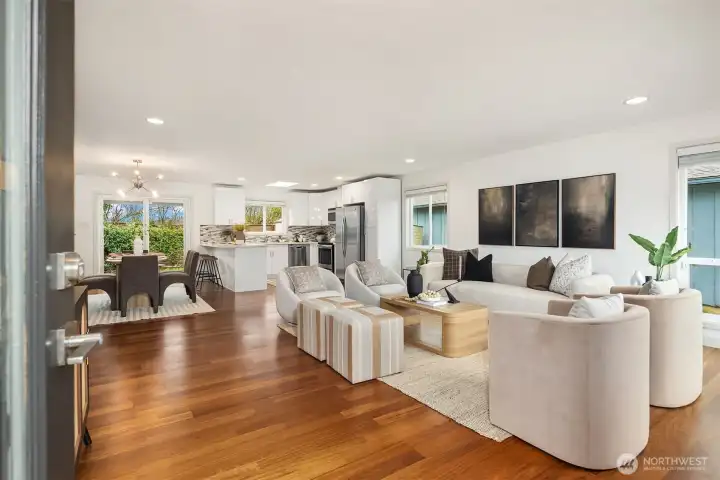 Inside, the home is warm, stylish, and refreshingly livable. With 1,240 square feet all on one level, the floor plan is open, functional, and filled with light.