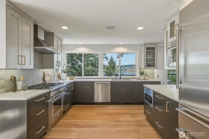 Chefs kitchen with quartz countertops