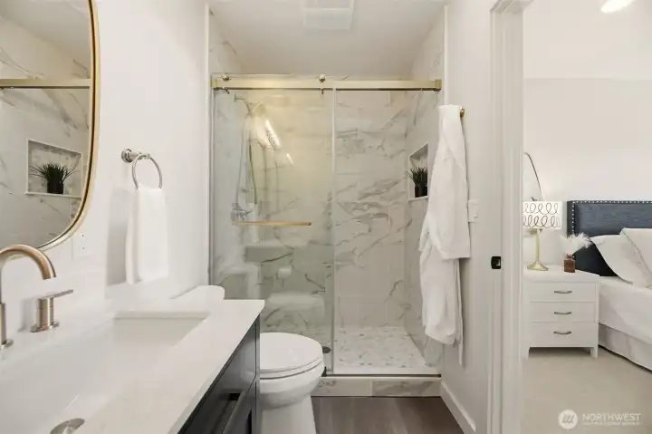 No expense spared in this custom remodel, including the shower