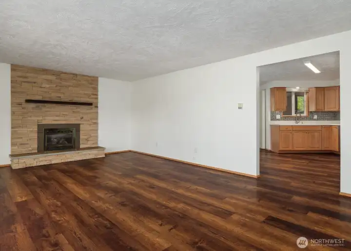 Living room and doorway into the kitchen