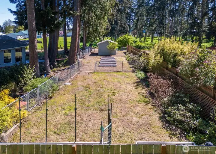 Fenced garden & pet areas with shop/garden shed