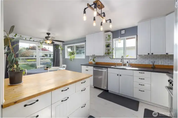 Eating space in kitchen makes cooking a social event.