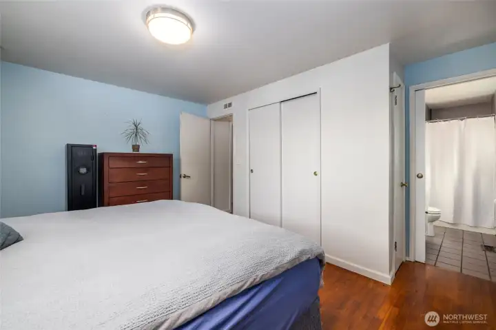 Primary suite connects to 3/4 bath.