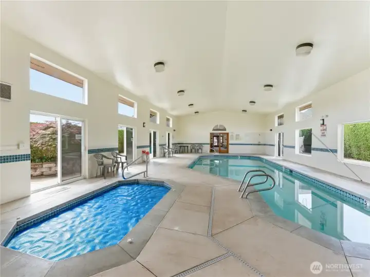 Indoor community swimming pool provides year-round recreation, exercise, and relaxation for Heritage Haven residents.