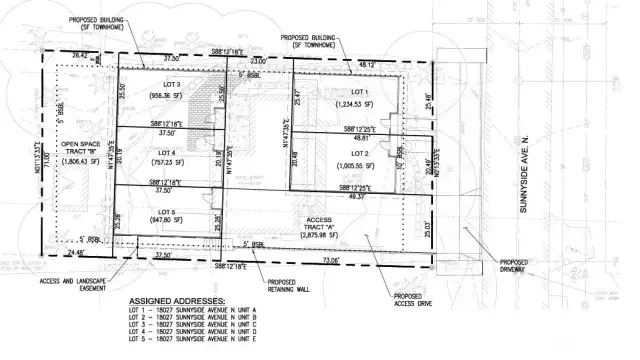 Preliminary Plat Map ith 5-lot Townhouse potential