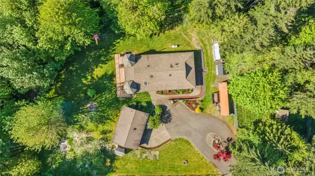 Aerial of property with both homes