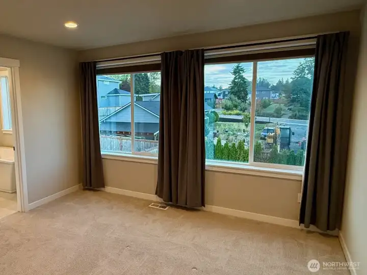 Primary bedroom with south-facing windows providing abundant natural light.