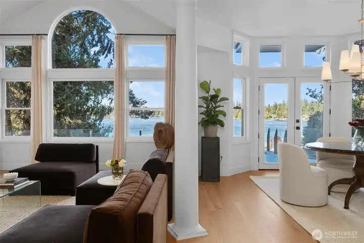 Main Level living room opens to Dining