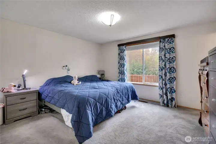 Spacious master bedroom with a nice, large window. You won't get tired of the view of your backyard!