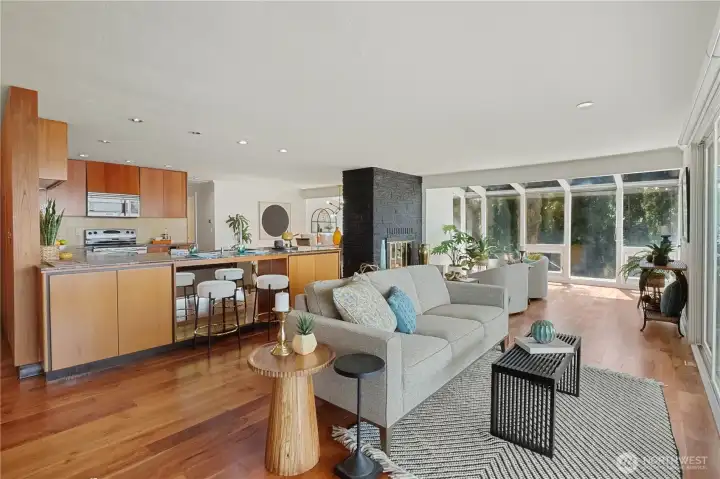 Open-concept living space designed to capture natural light and views