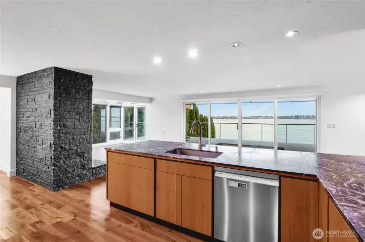 Open sightlines from kitchen to living and dining areas