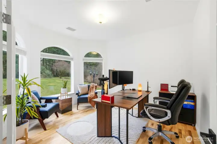 The dedicated main-level office provides a quiet and productive work environment. Ideal for remote work, creative pursuits, or focused study time.