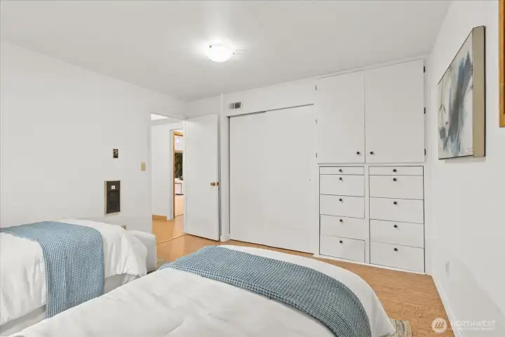 Lots of storage in this bedroom.