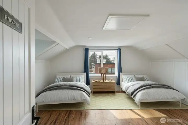 Virtually staged larger upper room