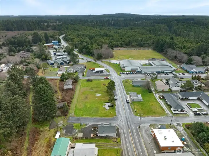 Aerial view looking east