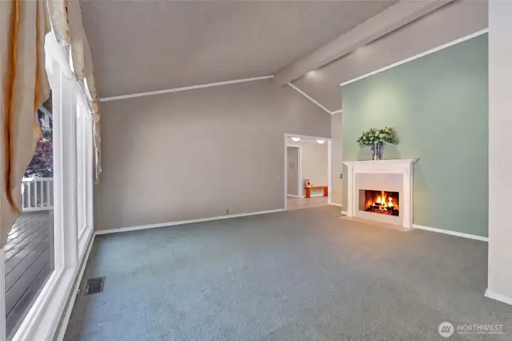 Wood burning fireplace in the living room.