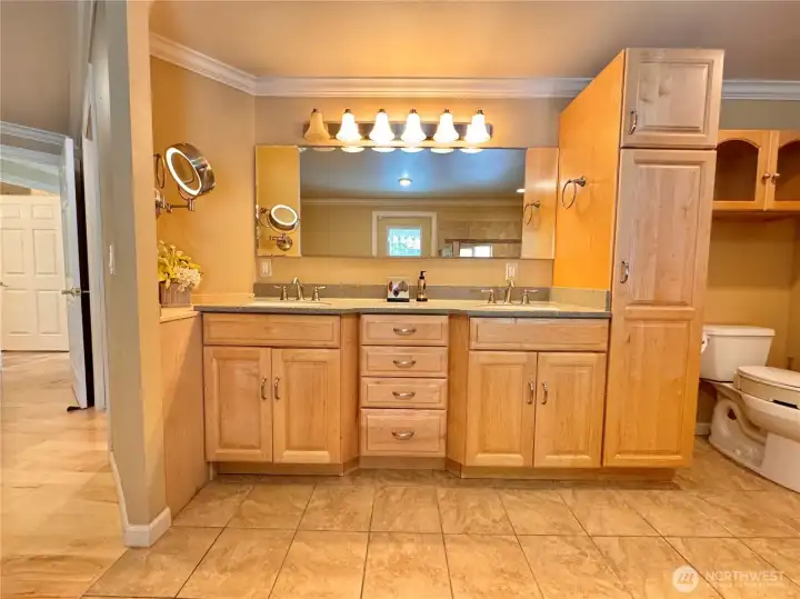 Double vanity with storage.