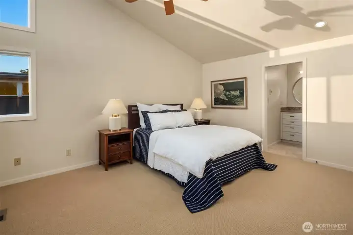 2nd bedroom with ensuite bathroom, vaulted ceilings and fan. 2nd bedroom with ensuite bathroom, vaulted ceilings and fan.