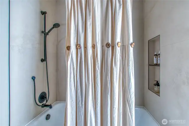 Enjoy the comfort of a 66-gallon soaking tub and the peace of mind of a Schluter shower system with full waterproofing membranes to guard against mold and moisture.