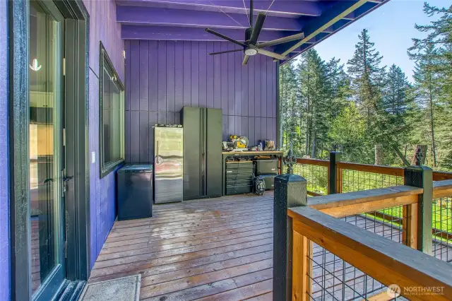 Spacious 234 sq. ft. deck. Three freezers, work station and storage are included in the sale.